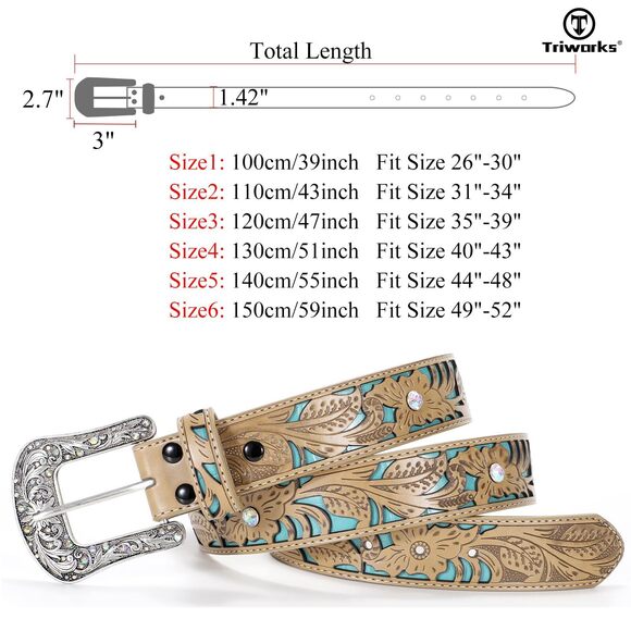2897 Western Belt For Women Men, Cowgirl Cowboy Bling Country Turquoise main image 7